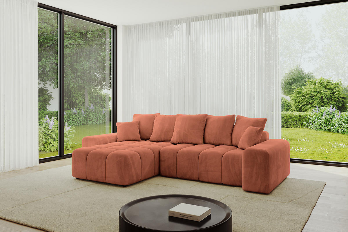 ECKSOFA Ottomane links/rechts ENIL-L 290x175x84 Koralle Velours - Koralle, Holzwerkstoff/Kunststoff (290/175cm) - ALTDECOR