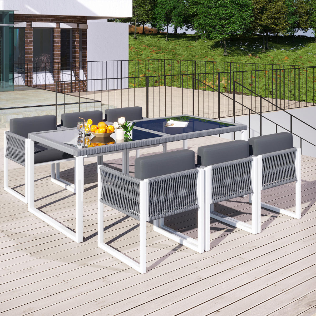 GARTENSET Rope 6 Personen - Grau, Metall - LEBENLANG