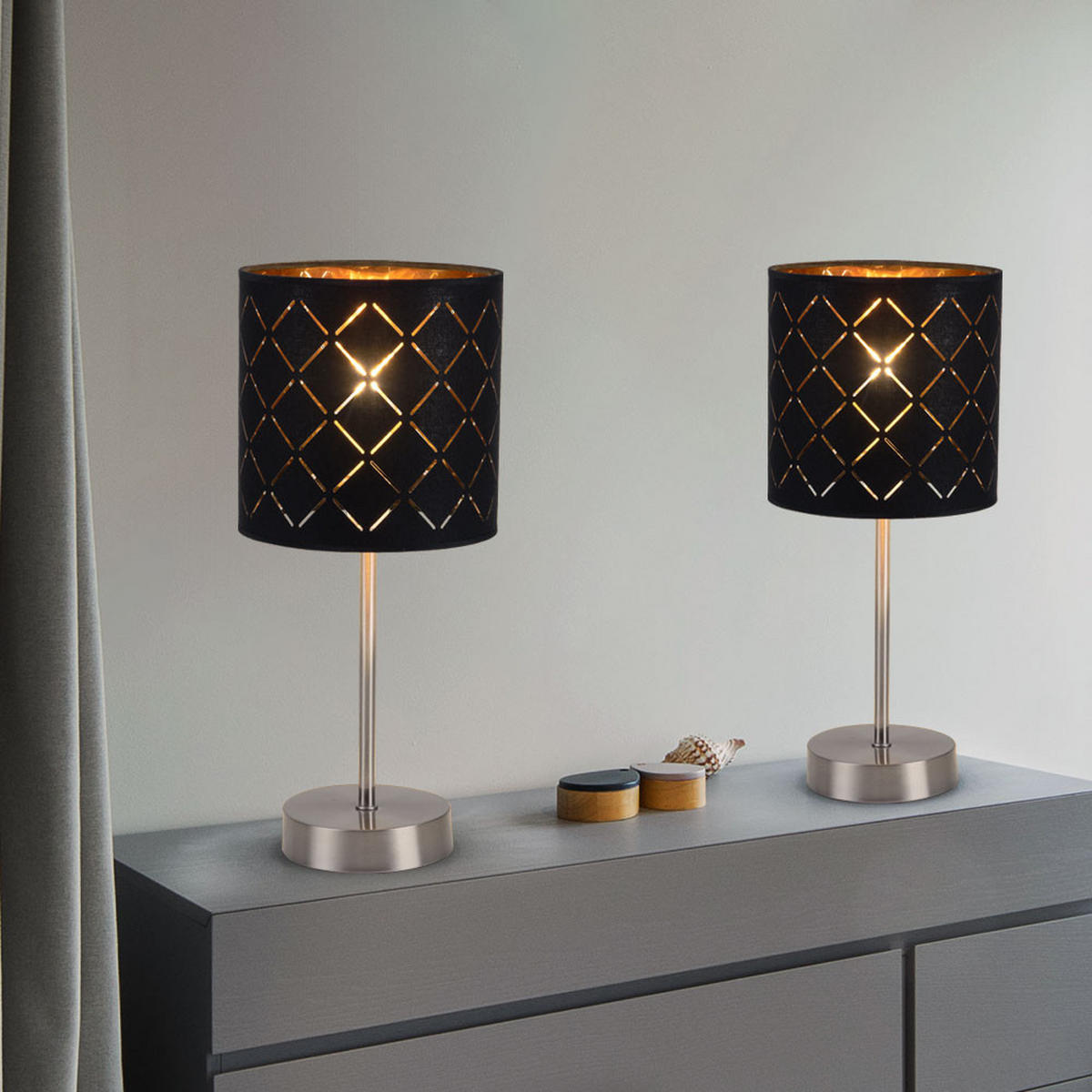 LED TISCHLEUCHTE Clarke Textil Schwarz - Schwarz, Textil (15/15/35cm) - Globo Lighting