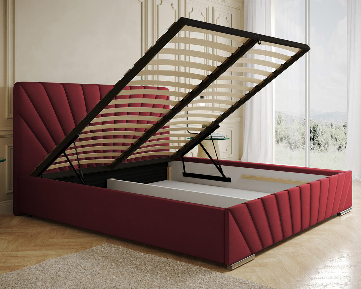 POLSTERBETT Ray 180 x 200 cm mit Bettkasten und Lattenrost Taschenfederkernmatratze mit Kokos 20cm- rot - Rot, Holz (180/200cm) - Homesy