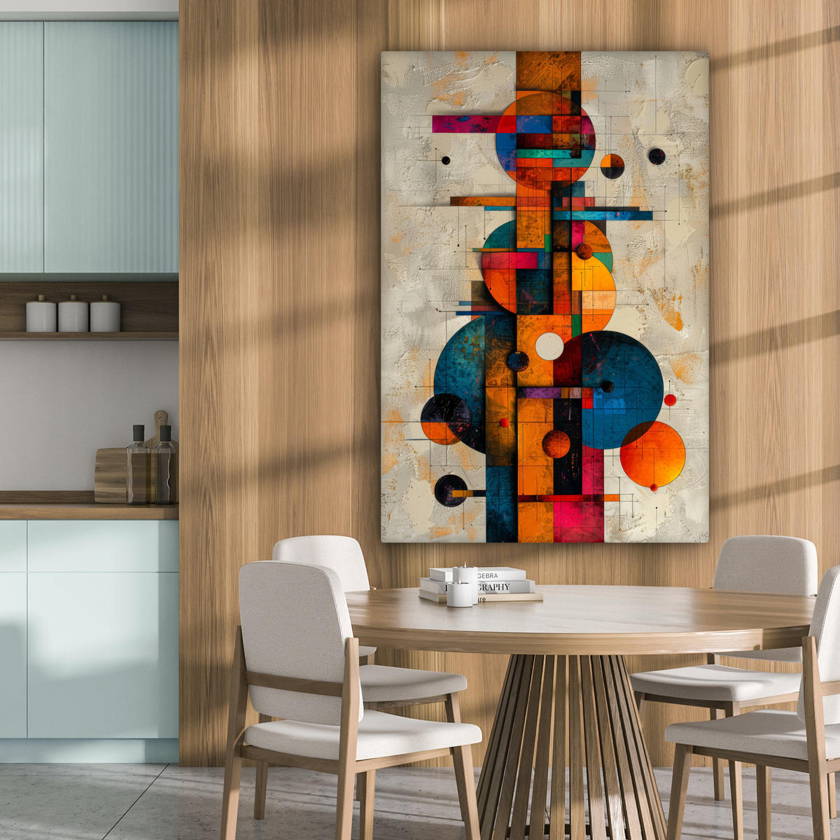 LEINWANDBILD - Vintage - Moderne Kunst - Orange - Geometrische Formen - 80x120 - Wanddeko - Multicolor, Textil (80/120cm) - MuchoWow
