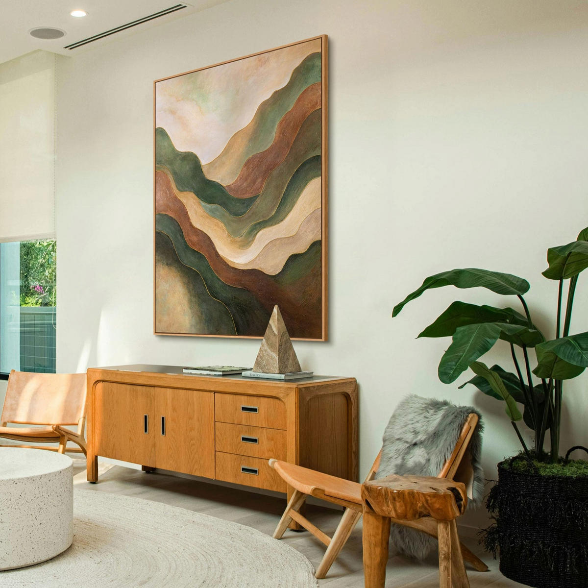 GEMÄLDE Tanz der Hügel Schattenfugenrahmen Beige 140x100 cm - Beige, Holz (140/100cm) - YS-art gallery