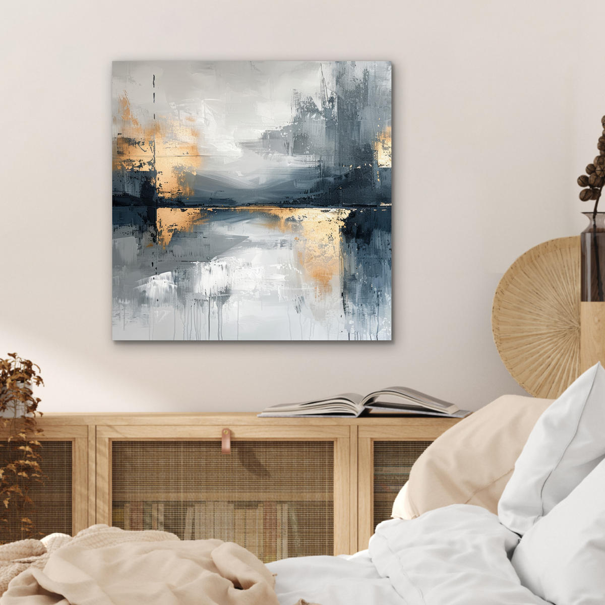 KOVOVÝ OBRAZ Umenie - sivé - zlaté - abstraktné 50x50 cm - tmavosivá, kov (50/50cm) - MuchoWow