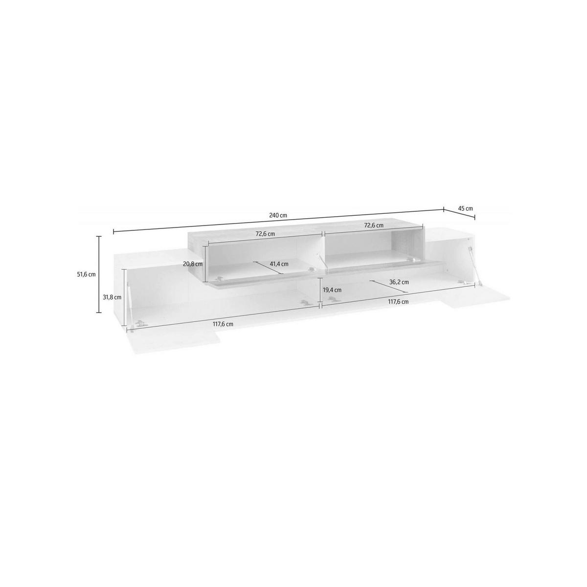 FERNSEHSCHRANK Glänzendes Weiß, Ahorn 45/240/52 cm - Ahornfarben/Weiß, Holzwerkstoff (240/52/45cm) - DMORA