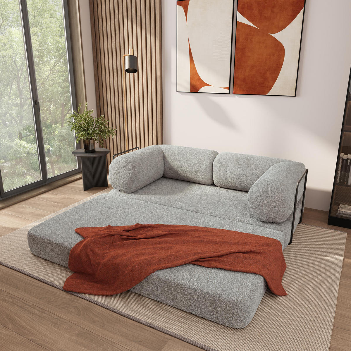 POHOVKA z pěny EIREN s kovovým rámem Buklé látka Světle šedá - světle šedá, textil (170/68/80cm) - MASSENO