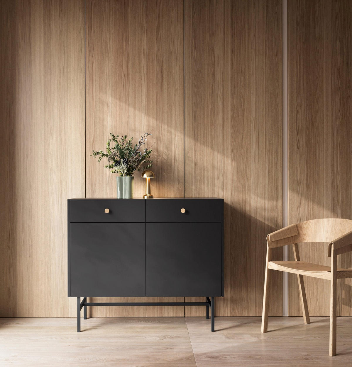 SIDEBOARD Divenos Schwarz 104 cm - Goldfarben/Schwarz, Holzwerkstoff/Metall (104.4/89.4/39cm) - Selsey