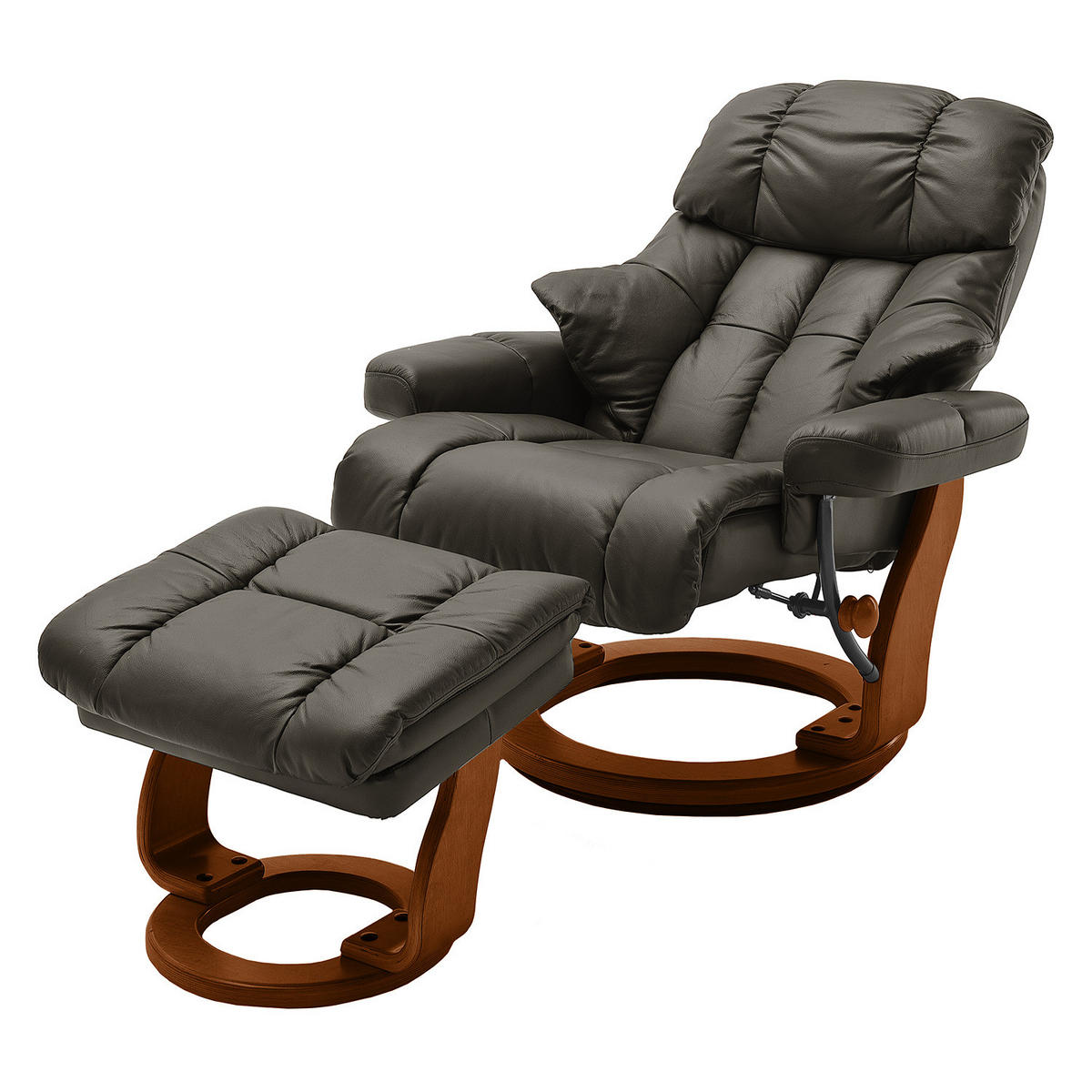 RELAXSESSEL mit Hocker - Echtleder / Kunstleder - Schlammfarben/Braun, Leder/Birkenholz (90/104/91cm) - home24