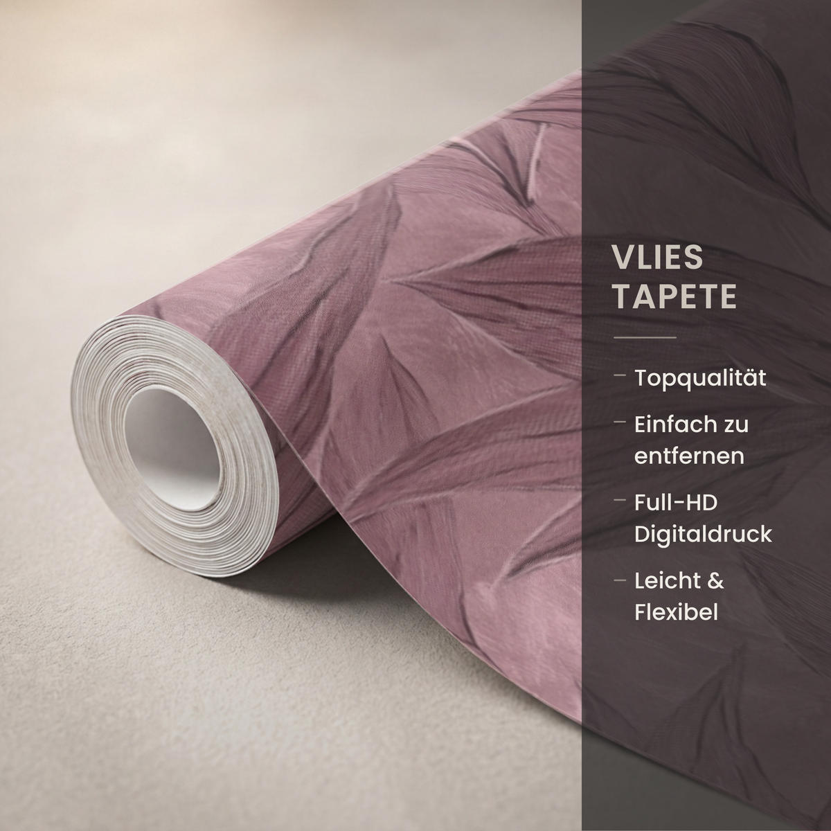 TAPETE - Blätter - Muster - Lila - 100x220 cm - Altrosa, Papier (100/220cm) - OnlyWow