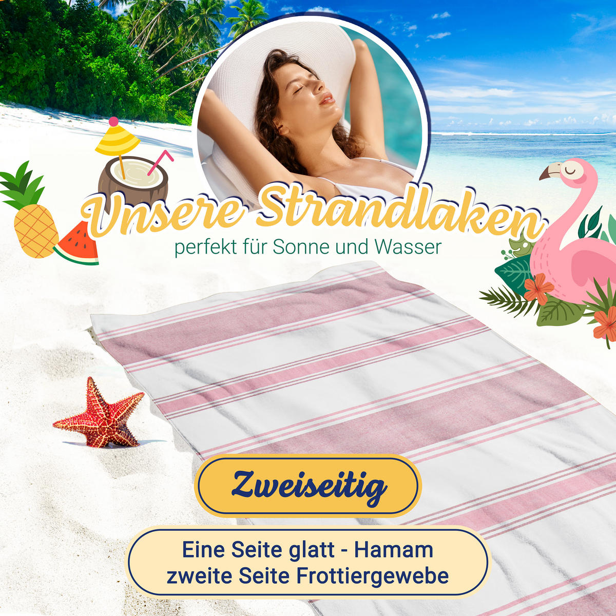 STRANDTUCH, 70x180 cm, 90% Baumwolle, 10% Polyester, Rosa - Rosa, Textil (70/180cm) - Zollner