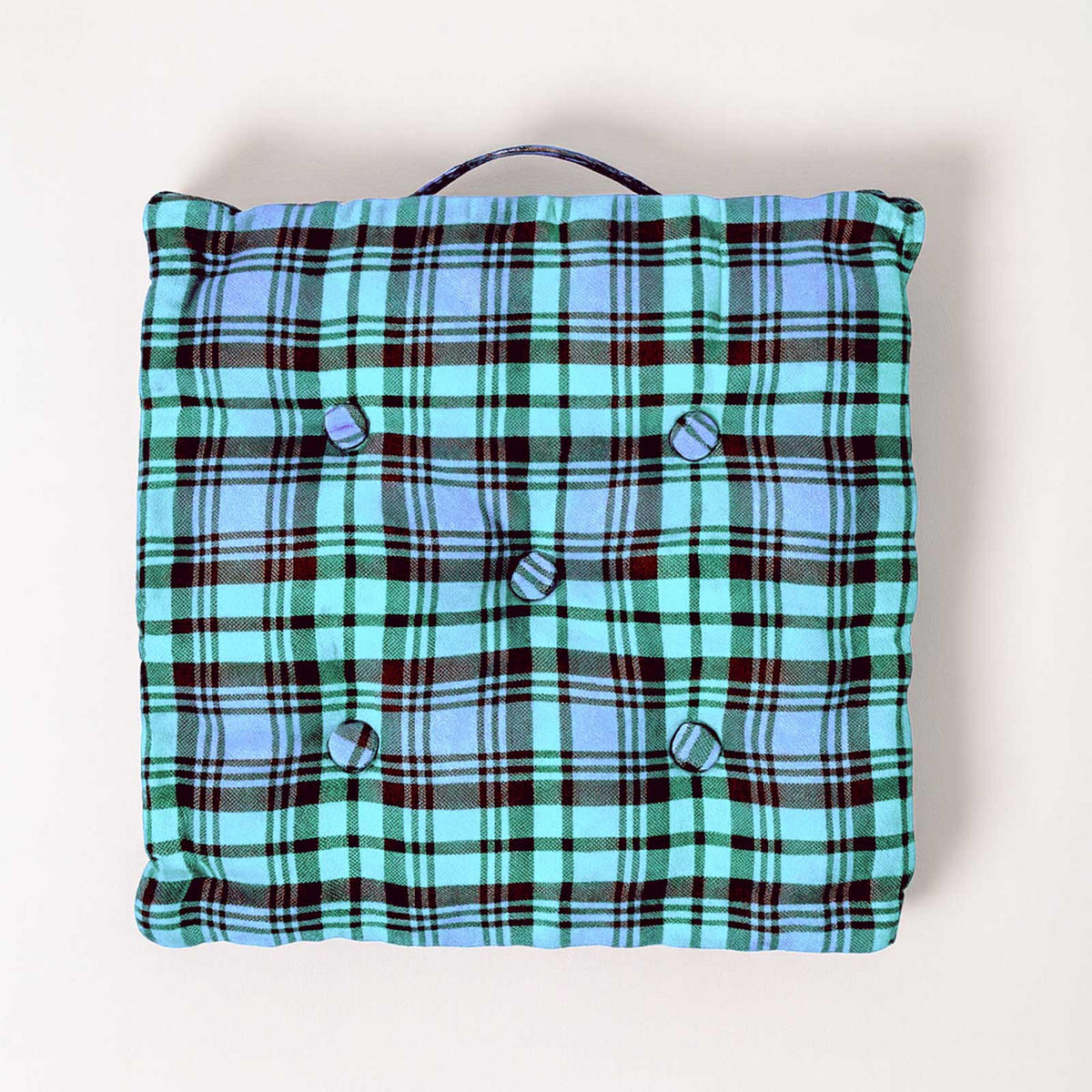 SITZKISSEN Karo blau-grün 50/50/10 cm - Blau, Textil (50/50/10cm) - Homescapes