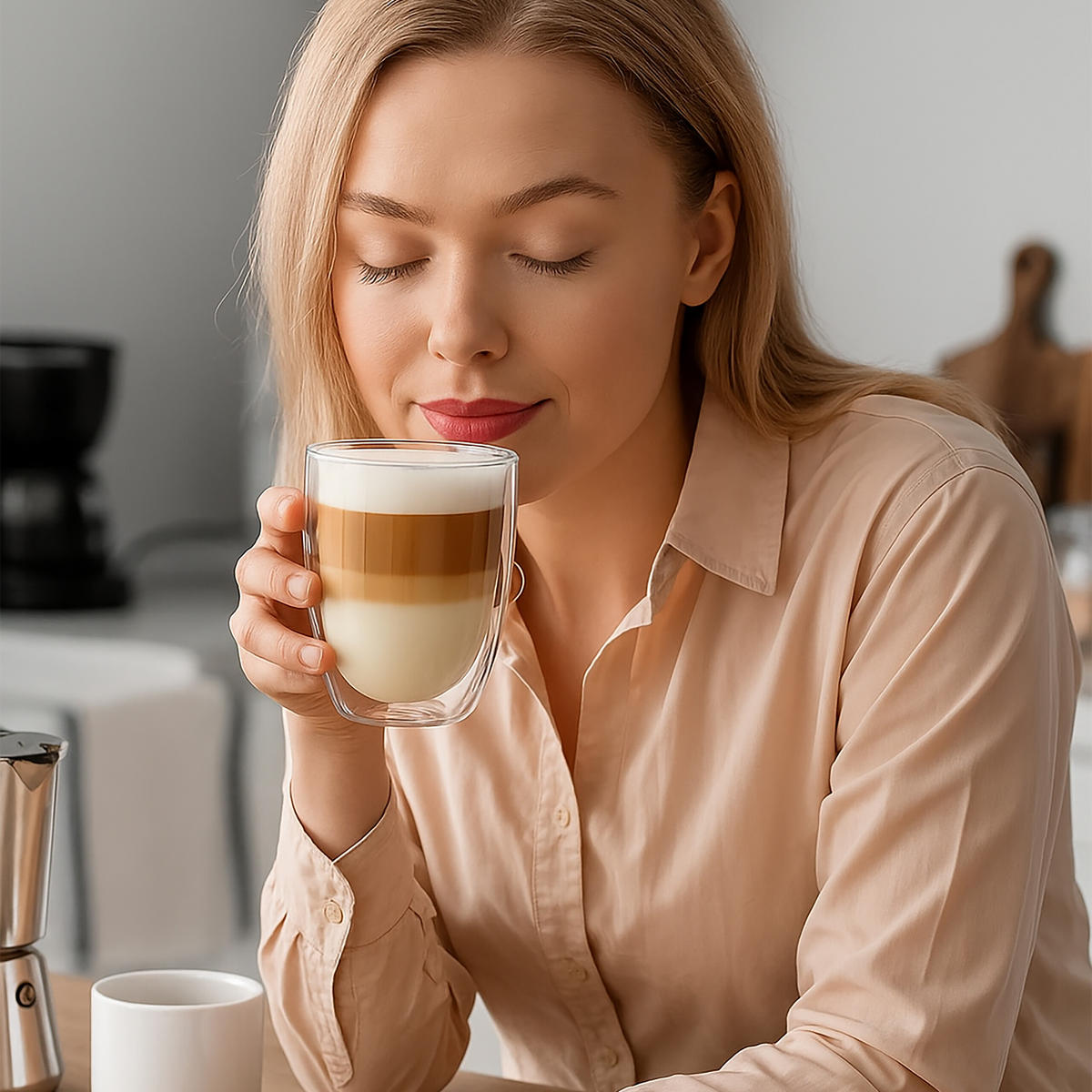 LATTE Macchiato Gläser - Transparent, Glas/Metall (9/11/9cm) - Relaxdays