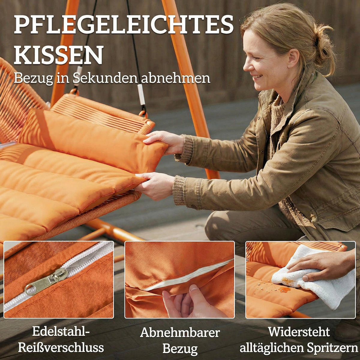 HOLLYWOODSCHAUKEL Metall Polyester Terrakotta - Terracotta, Textil/Metall (120/162/174cm) - Outsunny