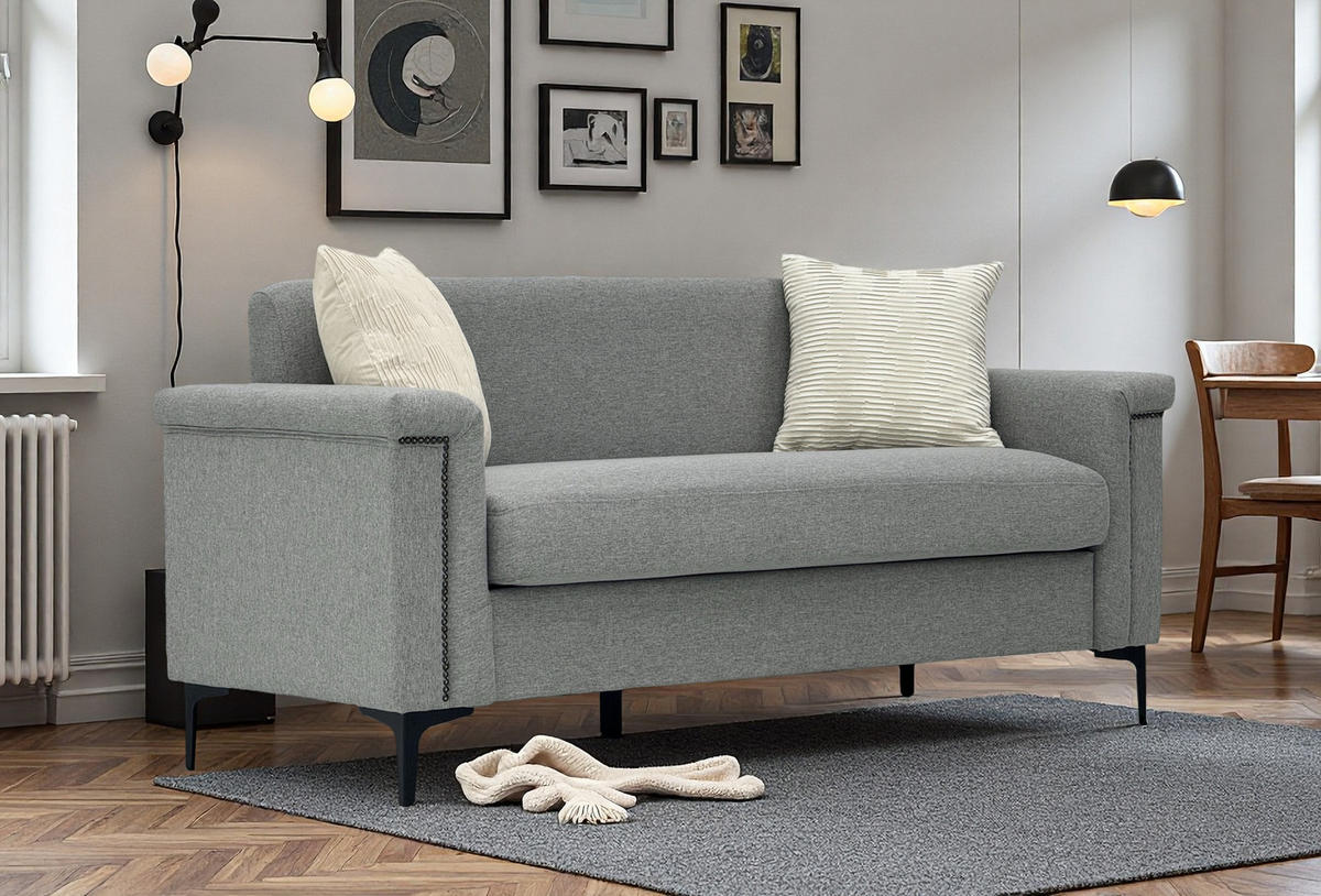 2-SITZER Sofa Feinleinen Polyester mit Taschenfederkern und Metallfüßen 172/73.5/81.5 cm Hellgrau - Hellgrau, Textil (73.5/81.5/172cm) - Redom