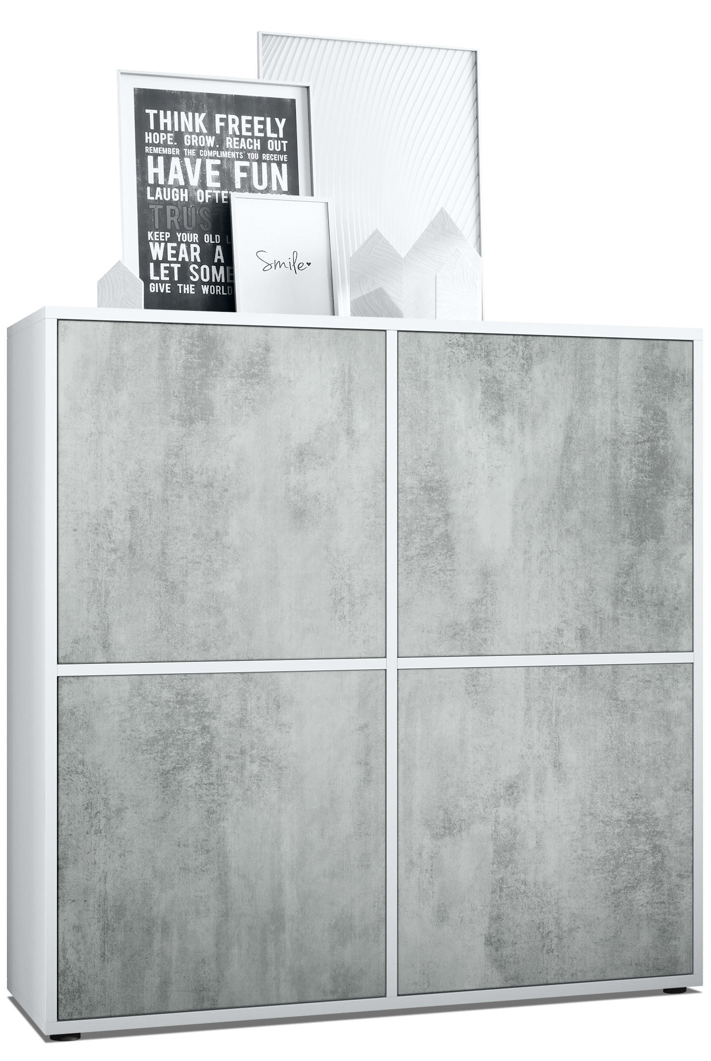 HIGHBOARD Cuba Türen in Beton Oxid Optik - Hellgrau, Holzwerkstoff (104/105.5/35.5cm) - Vladon