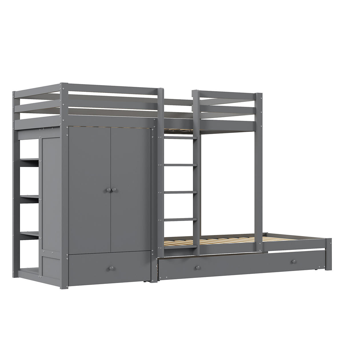 ETAGENBETT 90/200 cm grau mit Ausziehbett und Kleiderschrank - Grau, Holz (90/200cm) - OKWISH