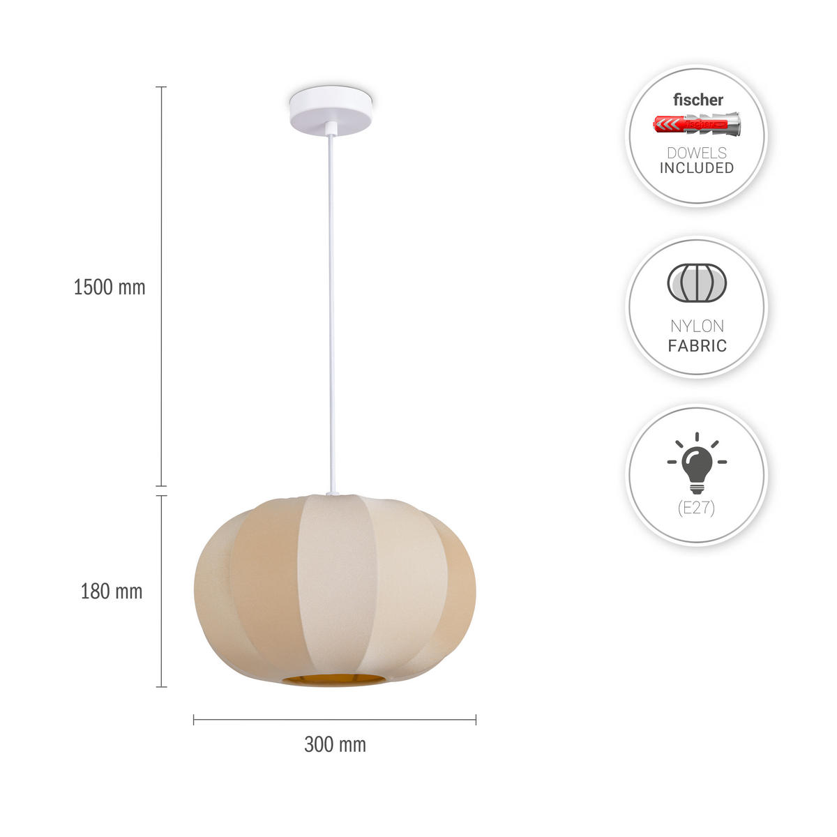 PENDELLEUCHTE Hugo Pd1 Aimi - Beige, Metall (30/30/20.4cm) - Paco Home