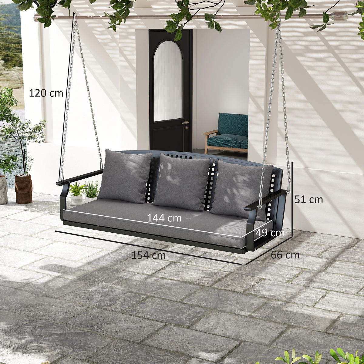 HÄNGEBANK Stahl Grau - Schwarz/Grau, Textil/Metall (66/51/154cm) - Outsunny