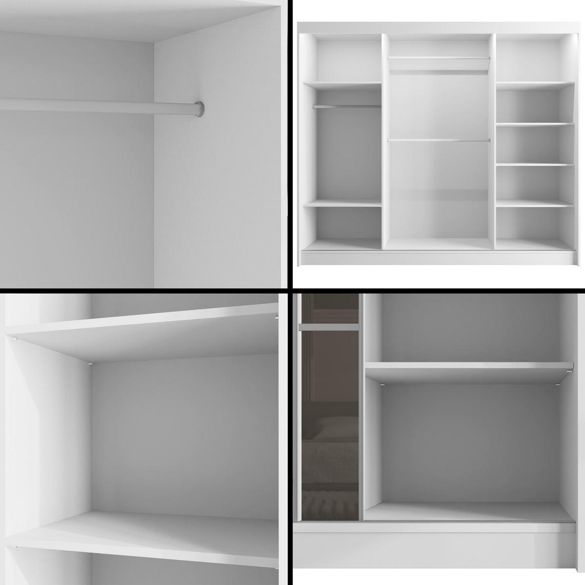 KLEIDERSCHRANK PEKA III mit LED - 250 cm - Weiß|Grau - Weiß/Grau, Holzwerkstoff (250/215/61cm) - ALTDECOR