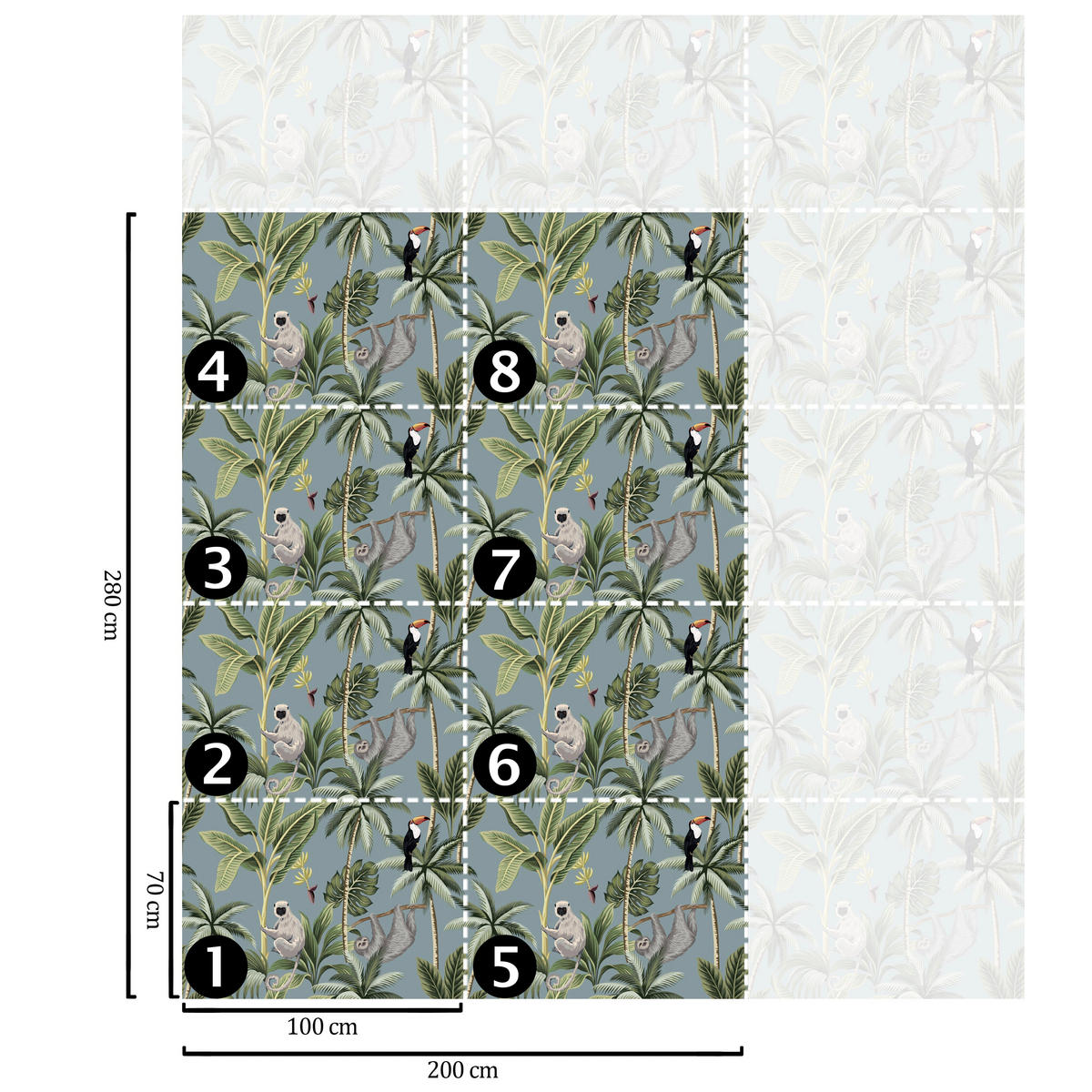TAPETE Dschungel aus echtem Papier, 200x280cm, 8 Bögen - Grau, Papier (200/280cm) - WALLPAPERS4BEGINNERS