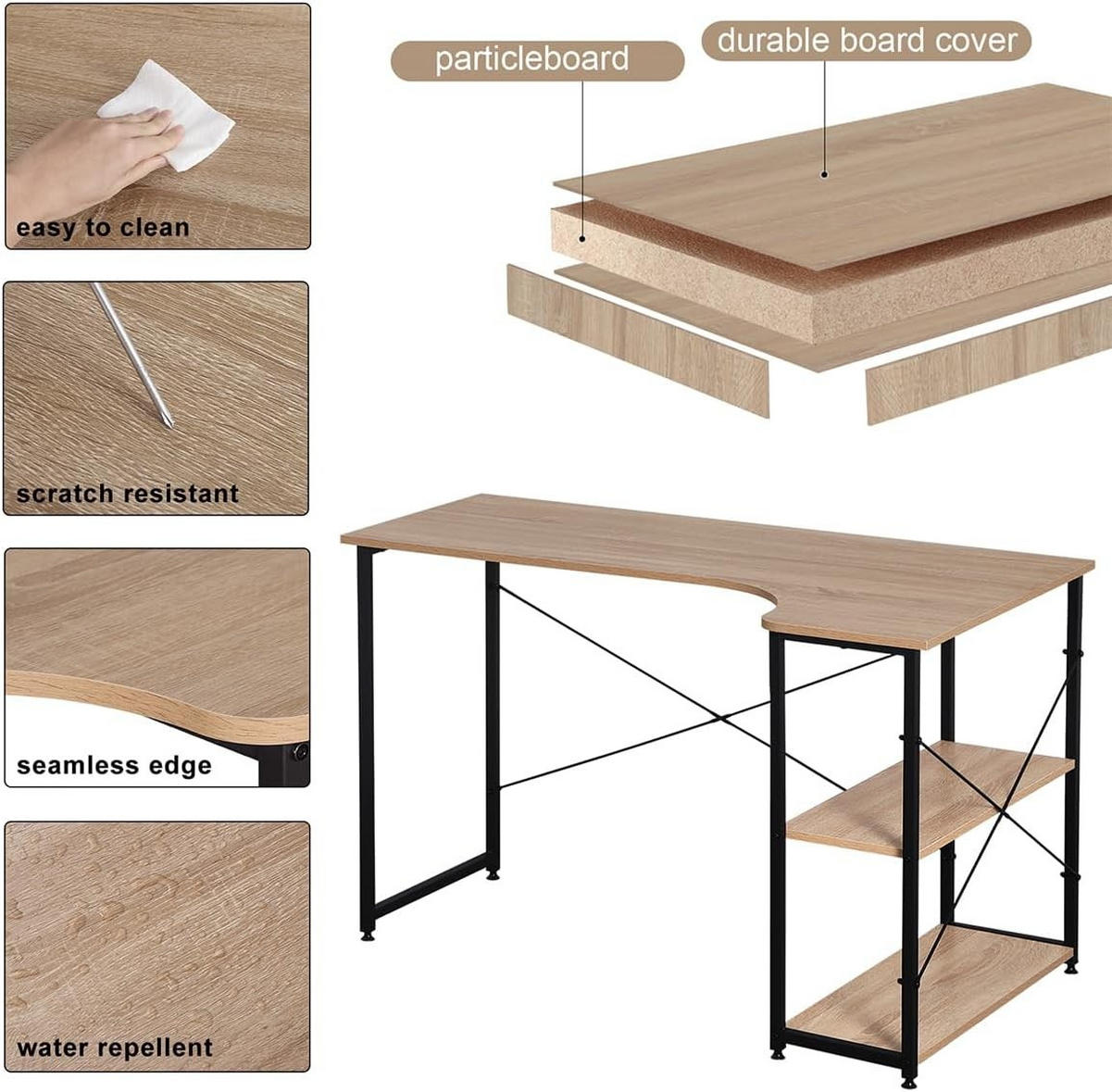 SCHREIBTISCH mit 2 Ablagen,120x74x71,5 cm, Helle Eiche - Eichefarben, Holzwerkstoff/Metall (74/120/71.5cm) - Woltu