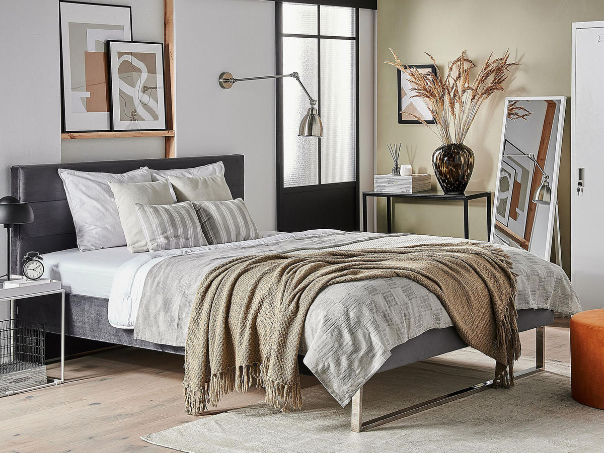 POLSTERBETT 180/200cm Dunkelgrau Bellou - Dunkelgrau, Textil (180/200cm) - Beliani