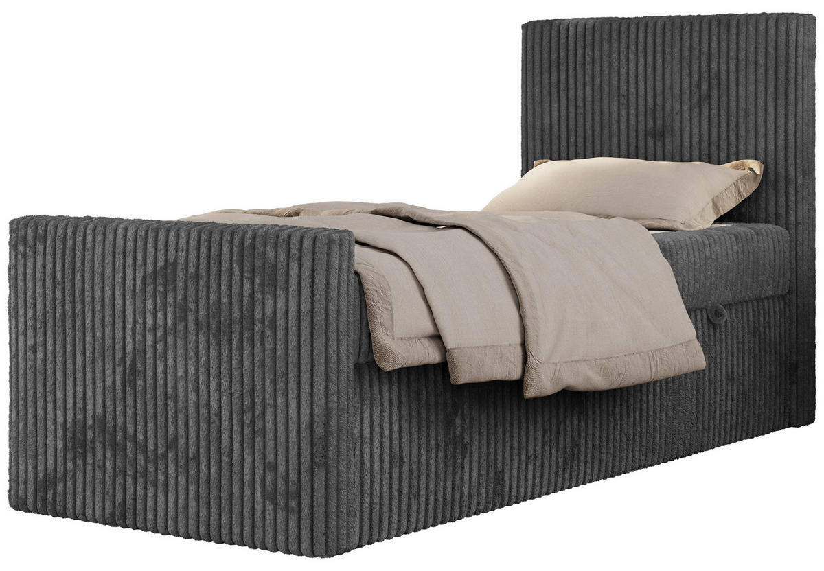 JUGENDBETT TILIO DUO 90/200 - Grau Cord - H3 - Rechts Seite - Grau, Textil (90/200cm) - MKS