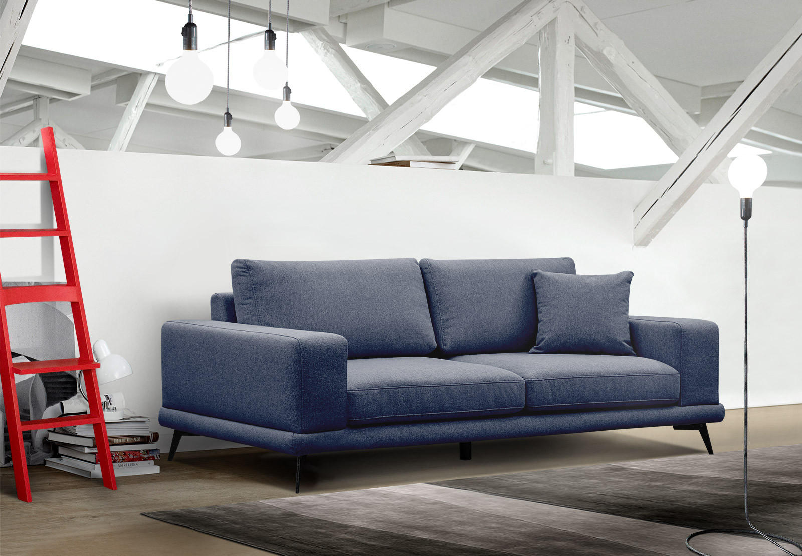 SOFA MEDIOLANE 3-Sitzer, dunkelblau - Dunkelblau, Holzwerkstoff/Textil (233/87/96cm) - Courtois Laville