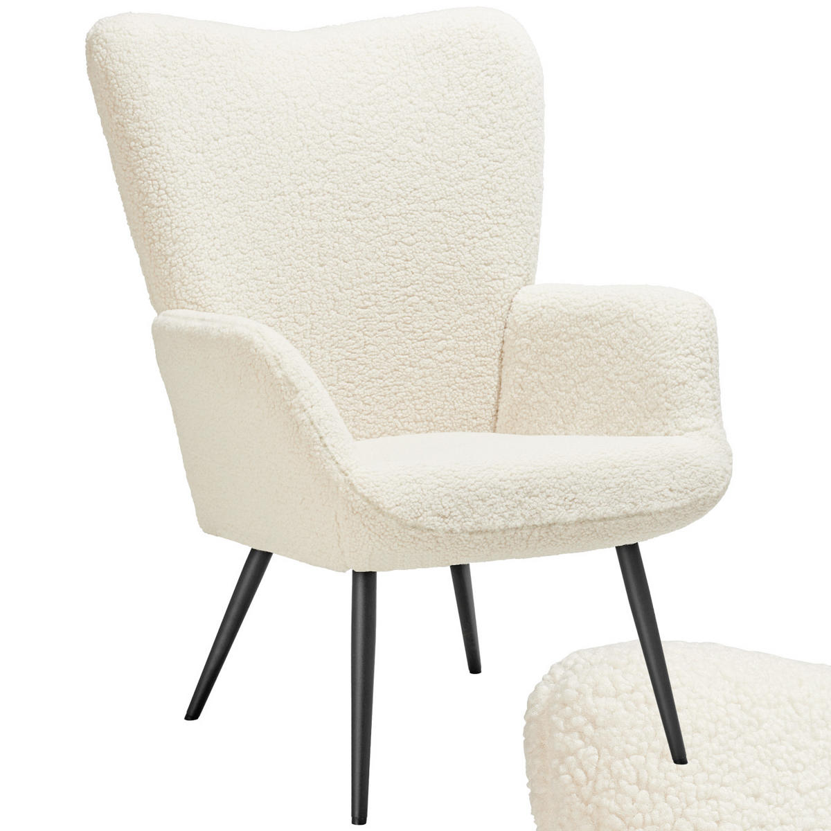 SESSEL Hygge,72 x 76 x 100,5 cm,Bouclé creme/schwarz - Creme/Schwarz, Kunststoff (72/100.5/76cm) - tectake