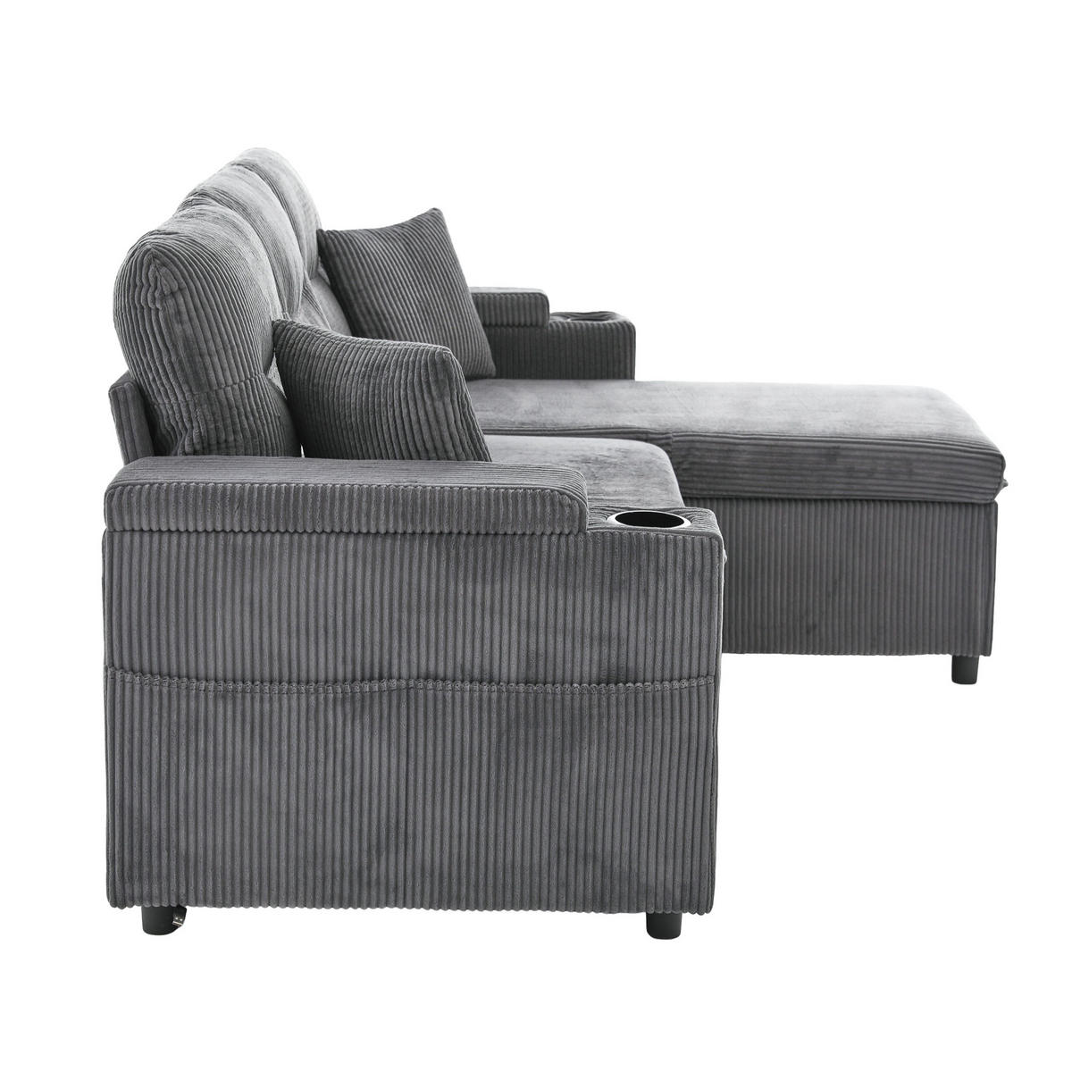 ECKSOFA DE-33730 mit Chaiselongue und Schubladenbett Anthrazitgrau - Anthrazit, Metall (212.5/136cm) - ComfortXL