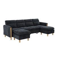 SOFA modular mit 2 Hockern und Stauraum 261 cm Chenille Schwarz - Schwarz, Holz (77/86/261cm) - Meubliv