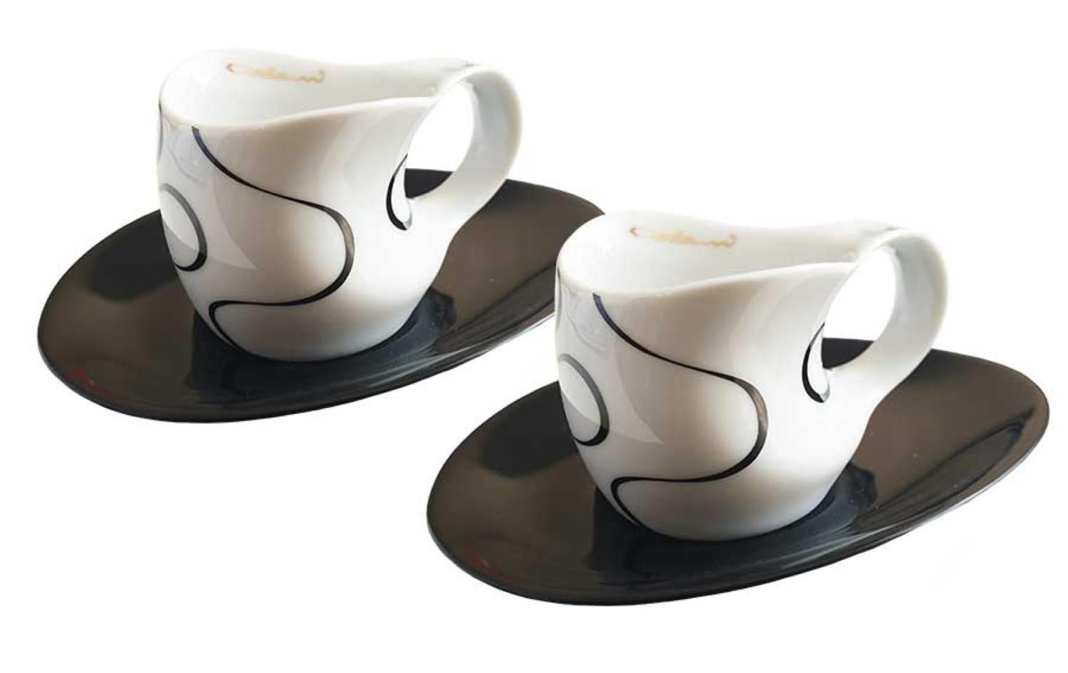 ESPRESSOTASSEN mit Untertassen Espressissimo 4 tlg. loop black - Goldfarben/Multicolor, Keramik (0.04L) - Luigi Colani Porzellan