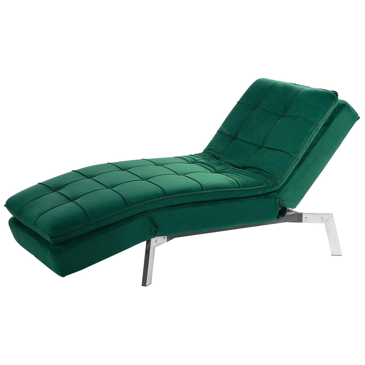 RELAXLIEGE Samtstoff smaragdgrün verstellbar Loiret - Silberfarben/Grün, Textil (179/93/76cm) - Beliani