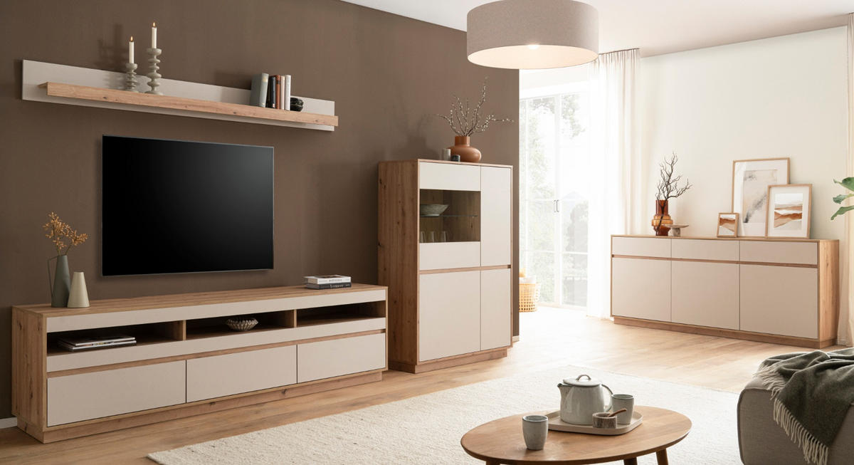 SIDEBOARD Kaschmir, Artisan Eiche 202 cm, Kommode mit Soft-Close - Kaschmir/Eiche Artisan, Holzwerkstoff/Metall (202/89/40cm) - Furn.Design