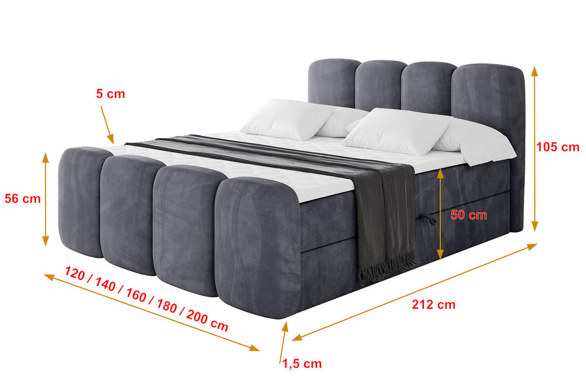 AMERICKÁ postel s matrací H4 a roštem – NINA-Z – 180 × 200 cm – tmavě šedá - tmavě šedá, kompozitní dřevo (180/200cm)