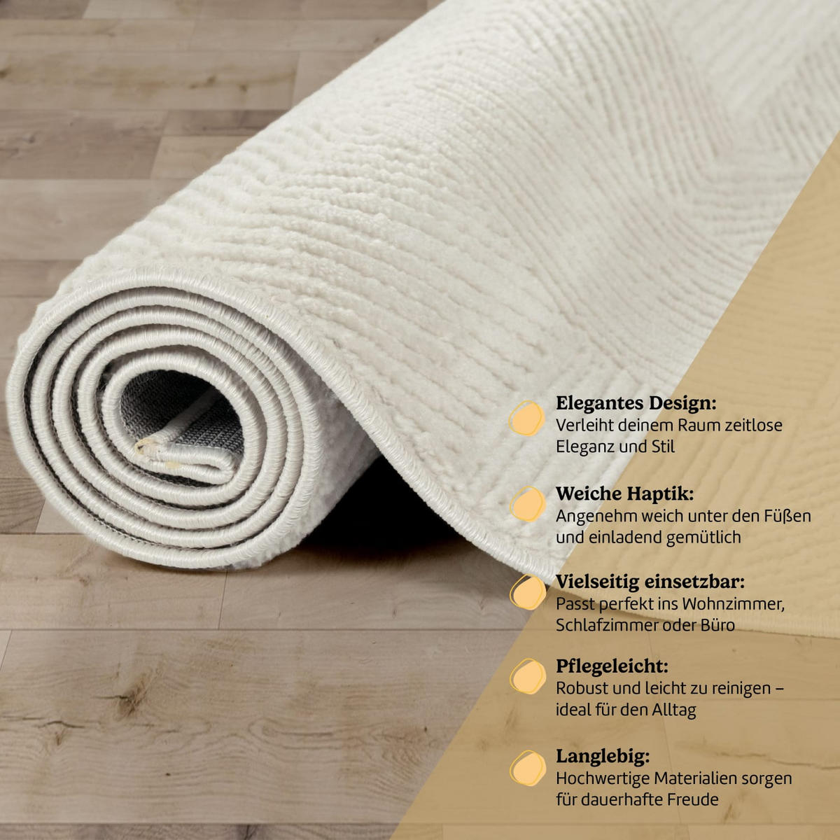 TEPPICH Kurzflor Unifarben Wohnzimmer schmutzabweisend Creme Rechteckig 160x220 - Creme, Textil (160/220cm) - KADIMA DESIGN