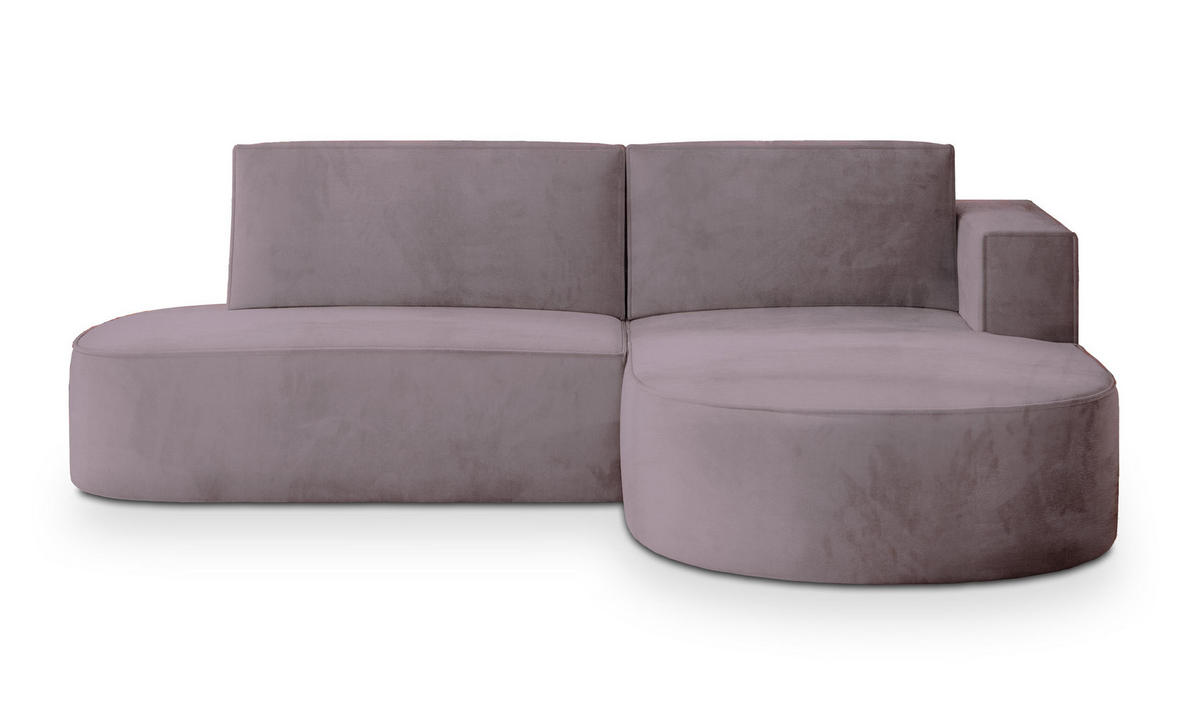 ECKSOFA CORTIO M R-S Lila Velours-Stoff mit Schlaffunktion - Lila, Holz (265/174cm) - MASSENO