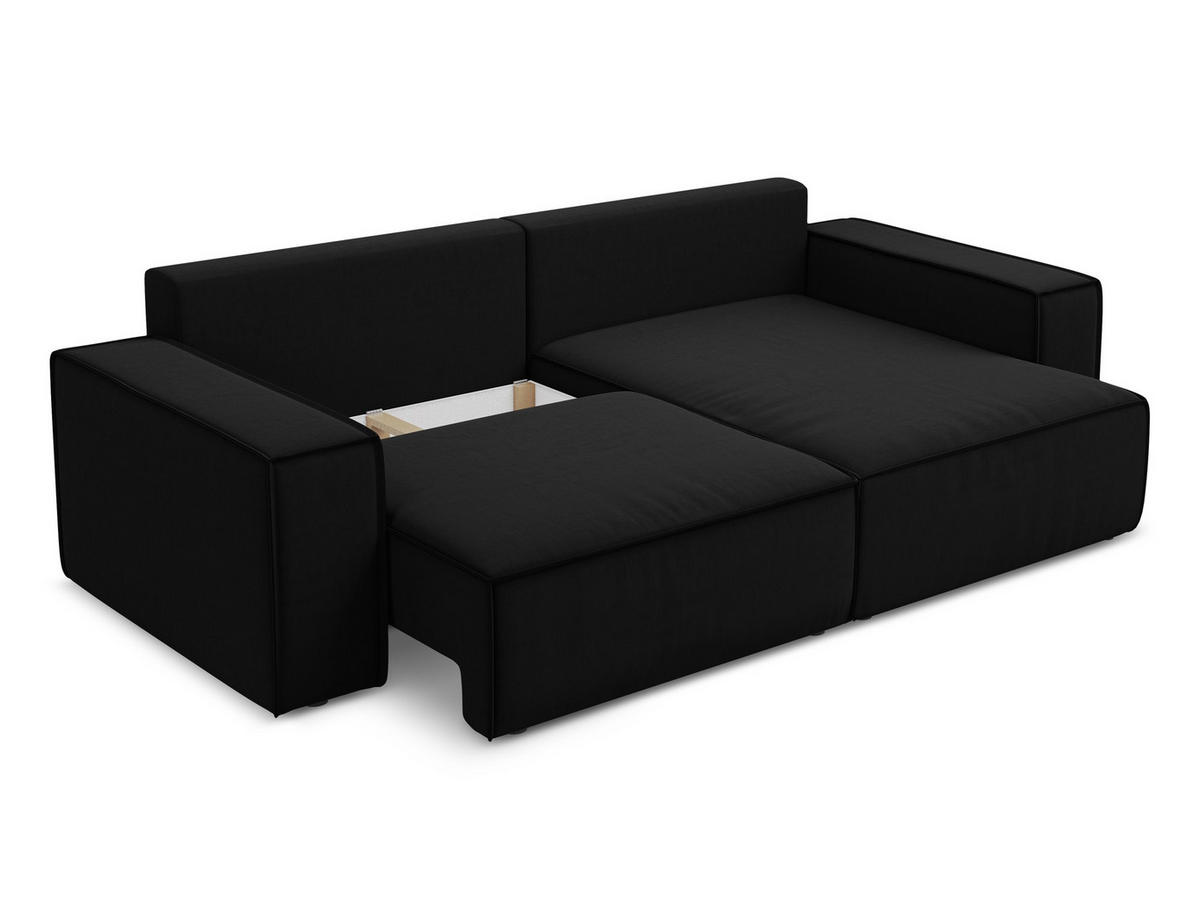 ECKSOFA mit Schlaffunktion Samt Stoff Schwarz - Schwarz, Kunststoff/Textil (257/148cm) - Makamii