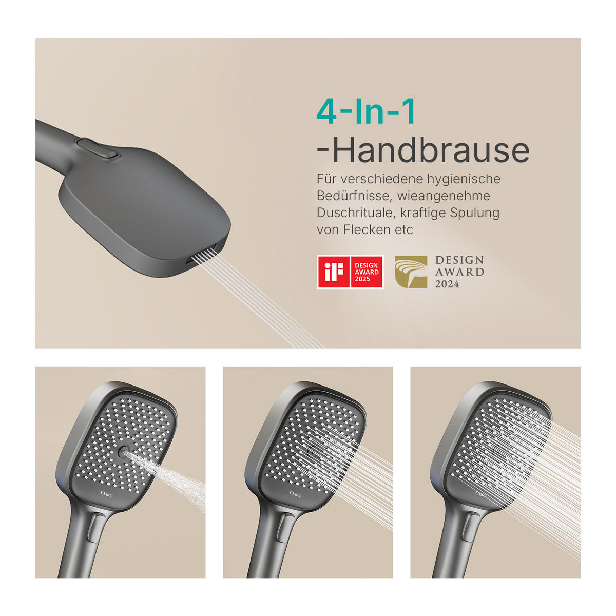 ÜBERKOPFBRAUSESET mit Thermostat Einstellbarer Durchfluss 4-Strahl Anthrazit Matt - Anthrazit, Metall (40.2/105/57.3cm) - EMKE