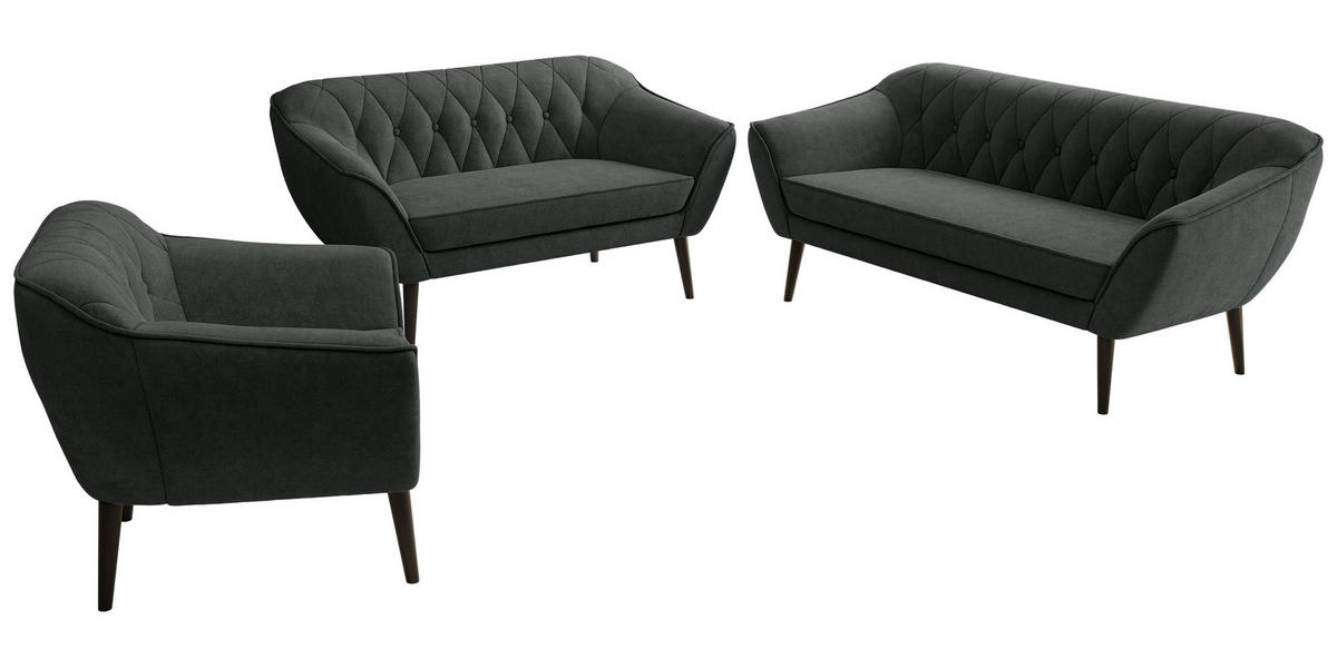 SEDACIA ZOSTAVA 3+2+1 PIRS - Tmavosivá Štruktúrovaná látka - Čierne nohy - čierna/grafitová, kompozitné drevo/textil (180/75/74cm) - MKS