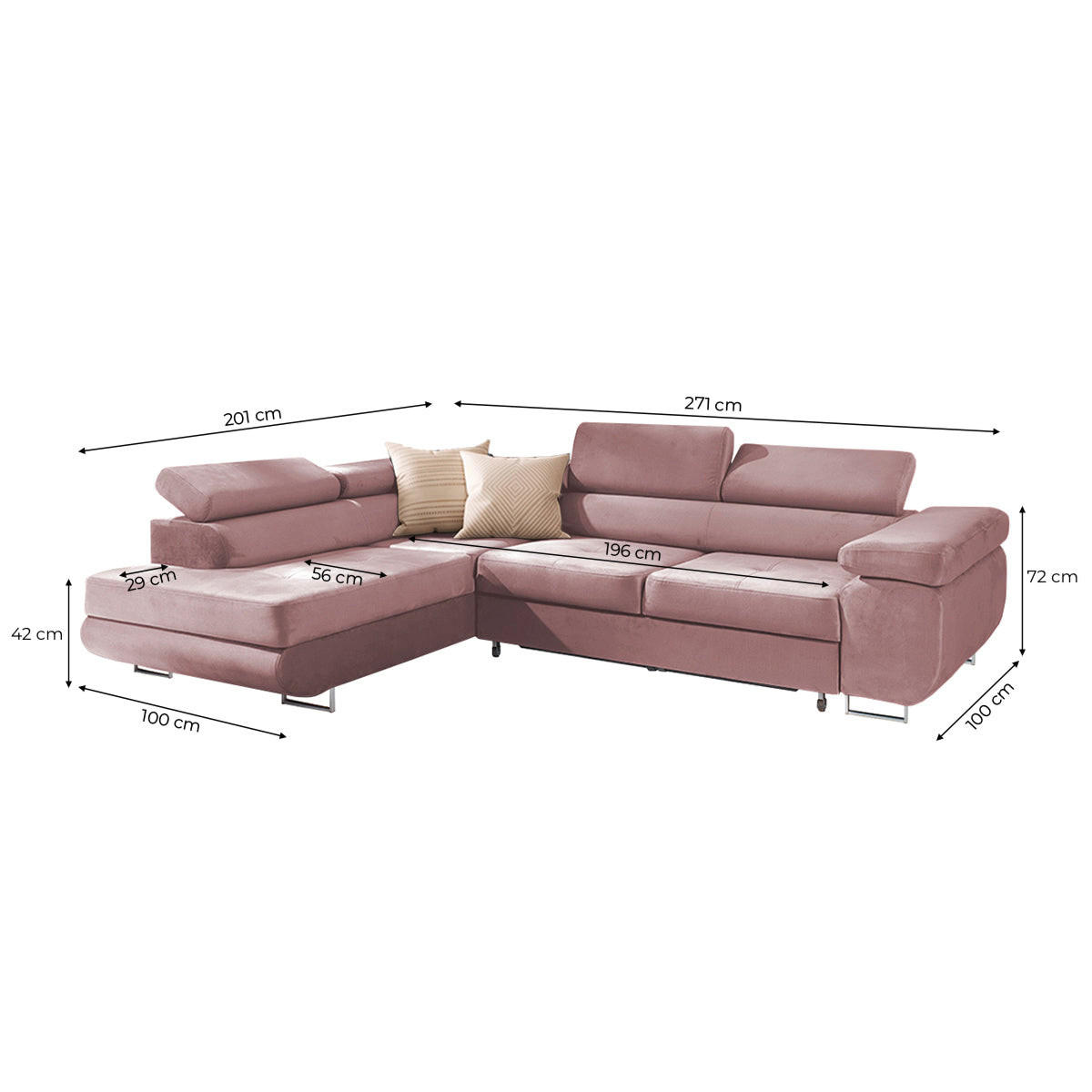 ECKSOFA Wilson 4 Sitzplätze Rose - Rosa, Textil (271/201cm) - Petits-meubles