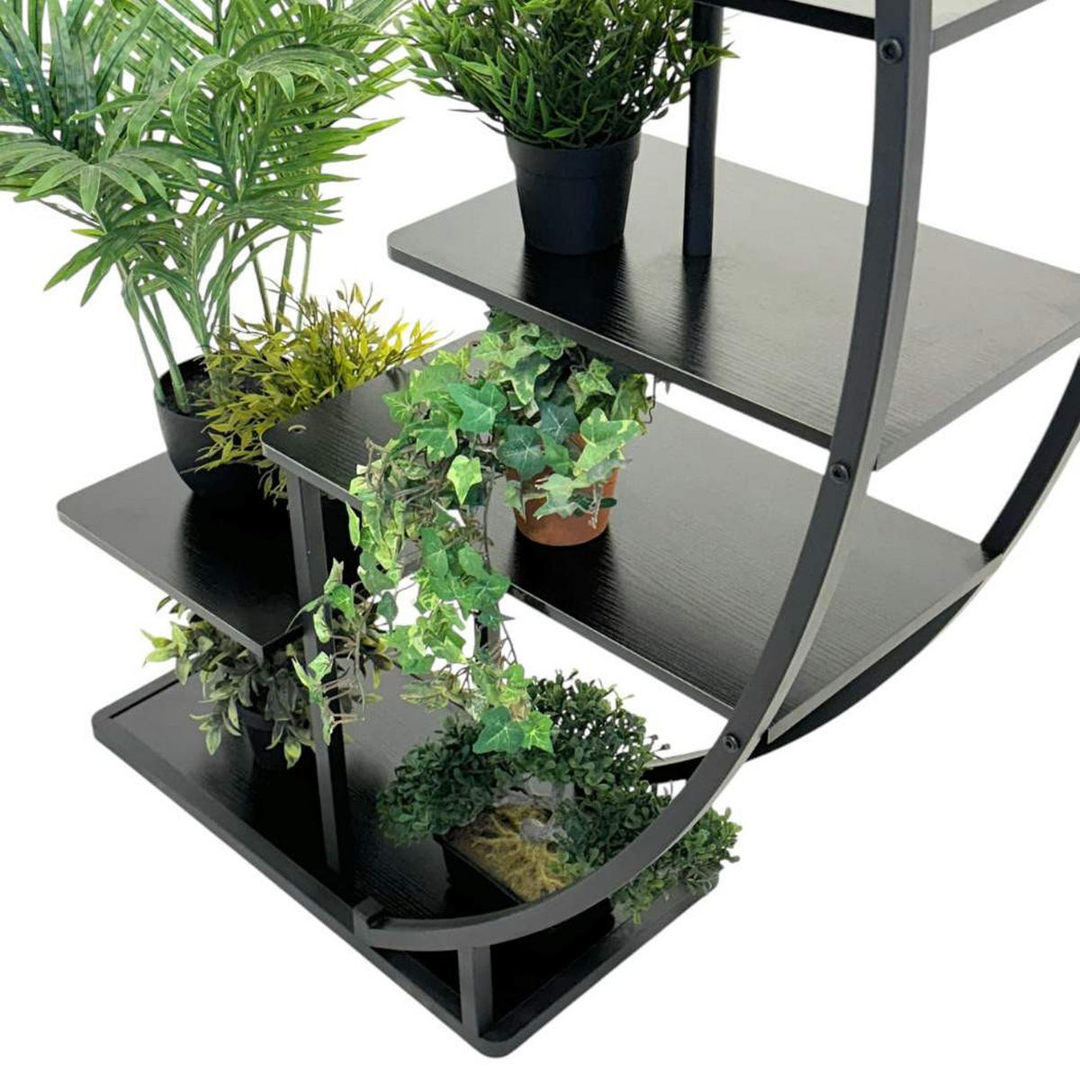 DANDIBO Blumenregal indoor 170 cm Hoch Metall Schwarz Halbrund 96585 Blumentreppe Groß Rund Pflanzenständer Modern Design - Schwarz, Metall (95/170/30cm) - DanDiBo