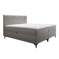 BOXBETT Palmeria 140/200 cm in Graubeige – mit Bettkasten und Topper - Taupe/Schwarz, Holz/Holzwerkstoff (140/200cm) - AX Living
