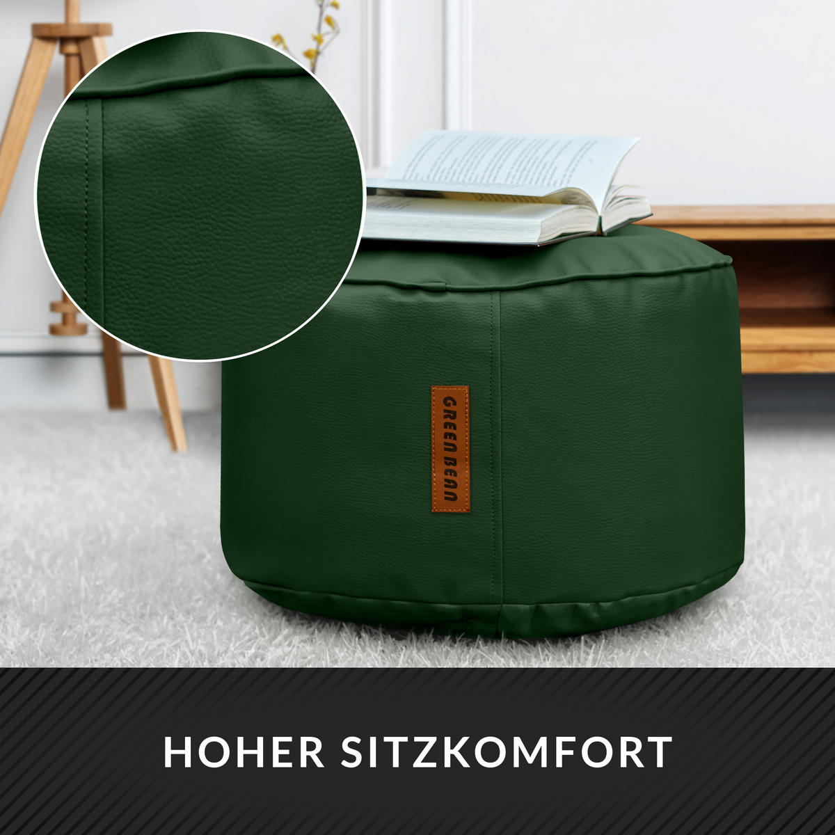 INDOOR HOCKER Stay rund Kunstleder - Dunkelgrün, Textil (43/30/30cm) - Green Bean