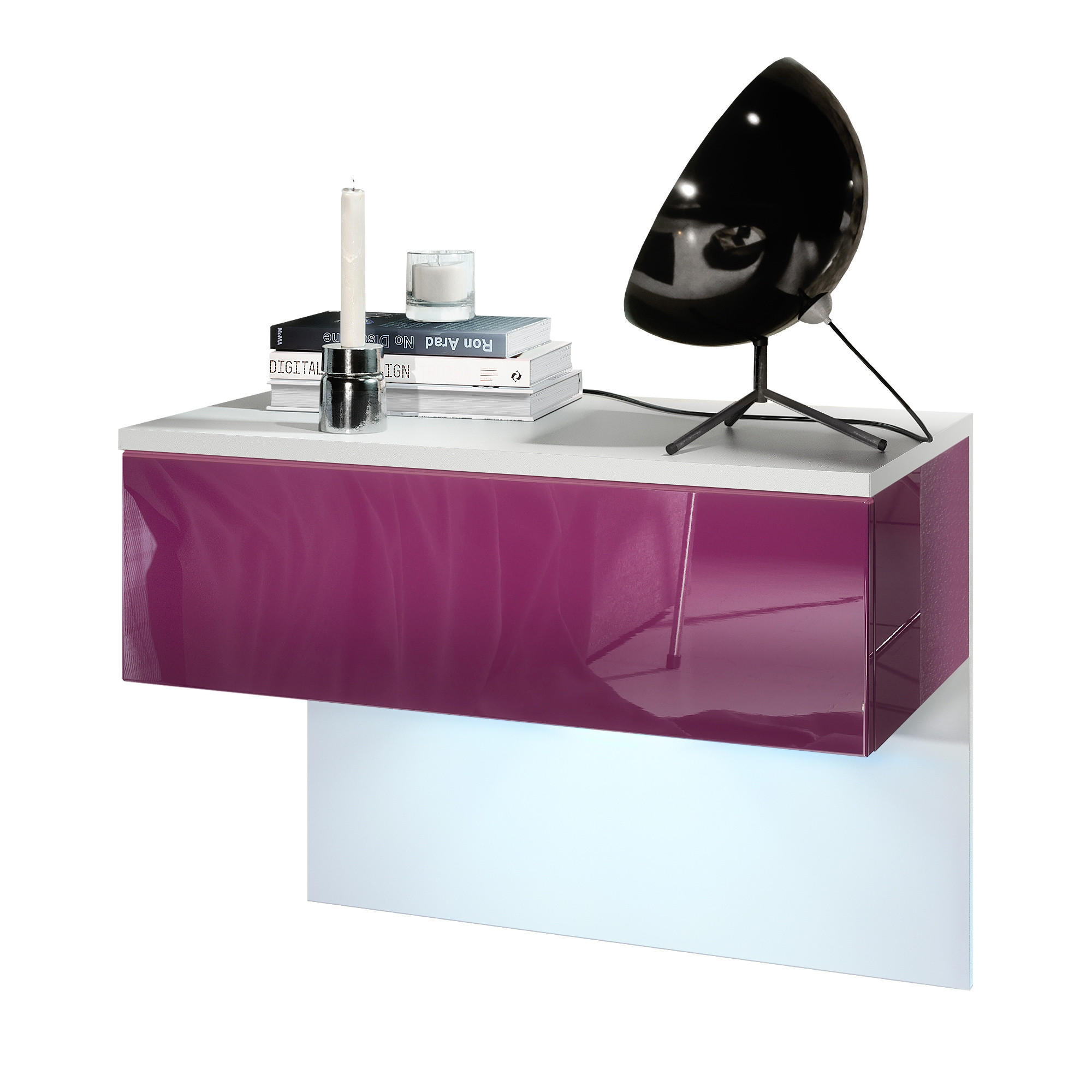 NACHTTISCH Sleep Fronten in Brombeer Hochglanz - Brombeere, Holzwerkstoff (60/46/35cm) - Vladon