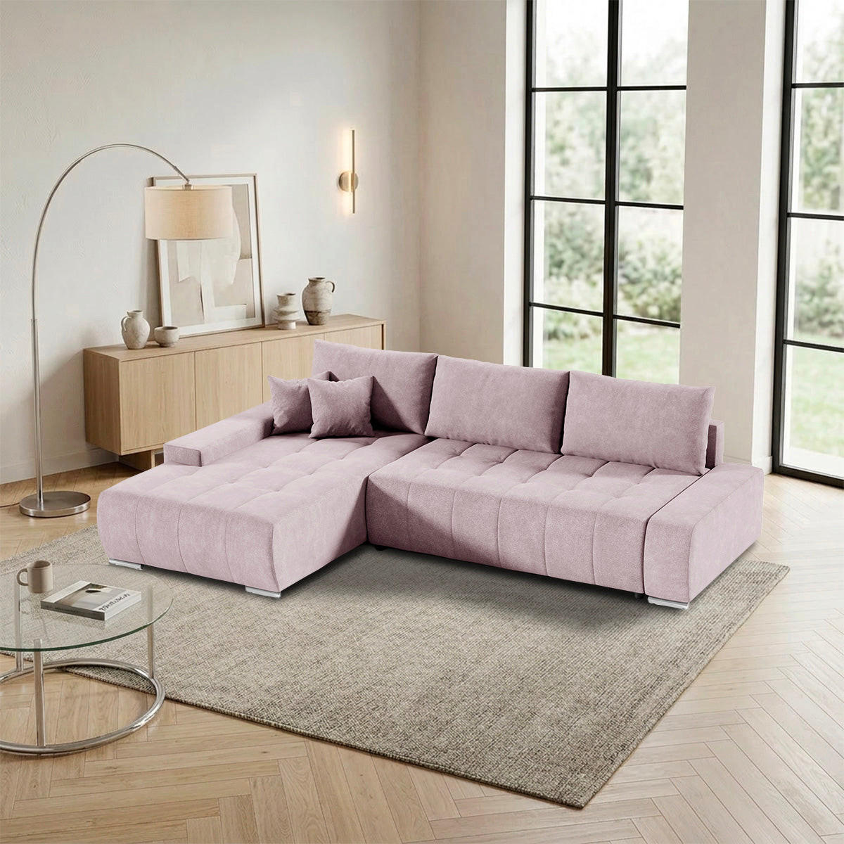 ECKSOFA Jonas 4 Sitzplätze Rose - Rosa, Holzwerkstoff (265/185cm) - Petits-meubles