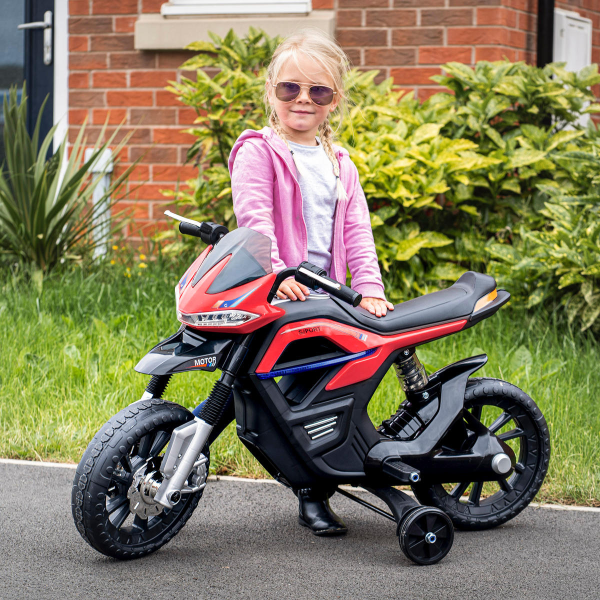 ELEKTRO-MOTORRAD DE-12979 mit Stützrädern Rot - Rot, Kunststoff (105/52/62cm) - ComfortXL