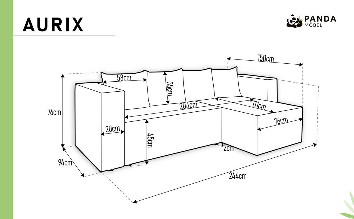 ECKSCHLAFSOFA AURIX Schlafsofa mit Bettkasten, Beige - Beige, Holz (150/244cm) - Panda Möbel