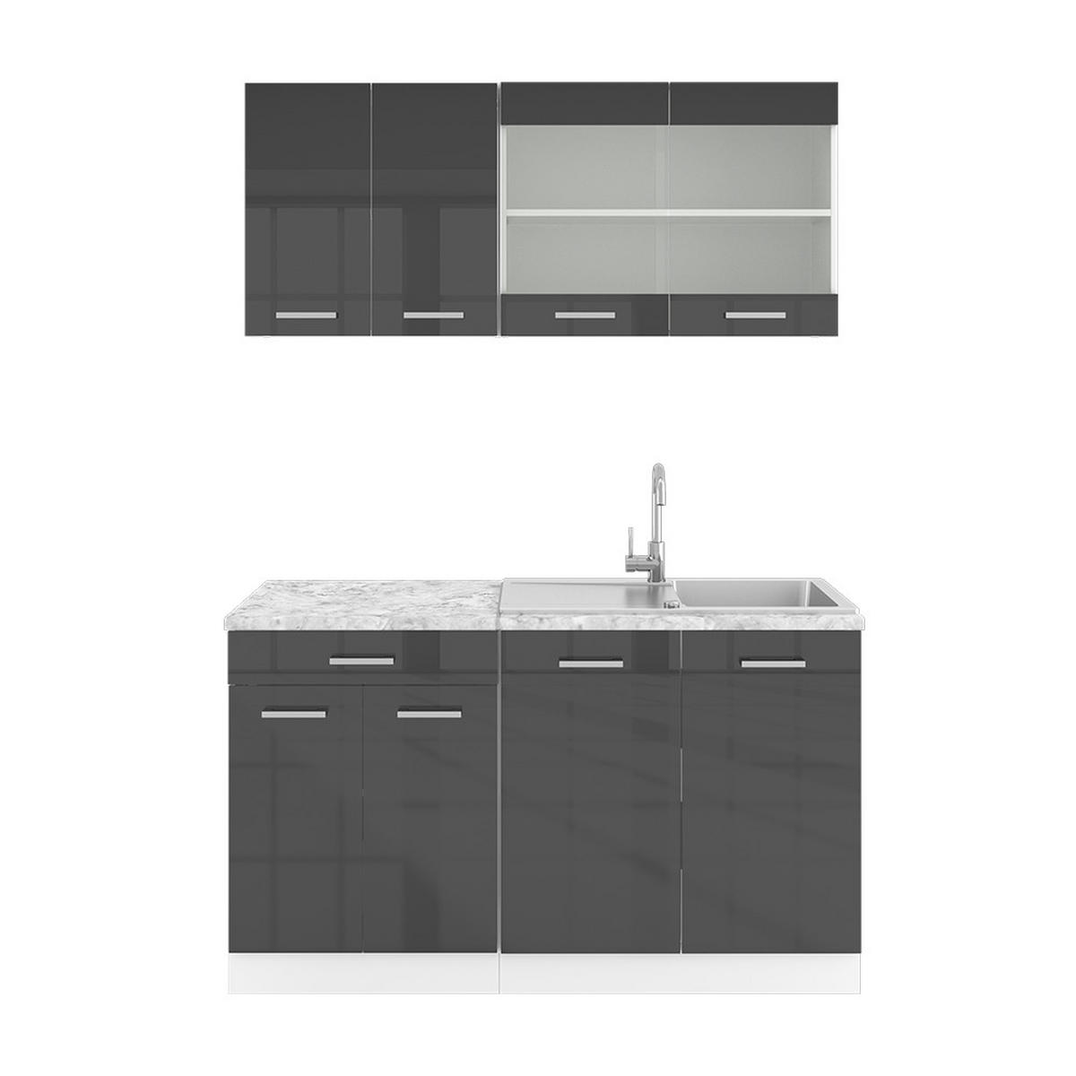 SINGLEKÜCHE R-Line Anthrazit Hochglanz/Weiß 140 cm, AP Marmor - Anthrazit/Weiß, Holzwerkstoff (140/81.6/60cm) - Vicco