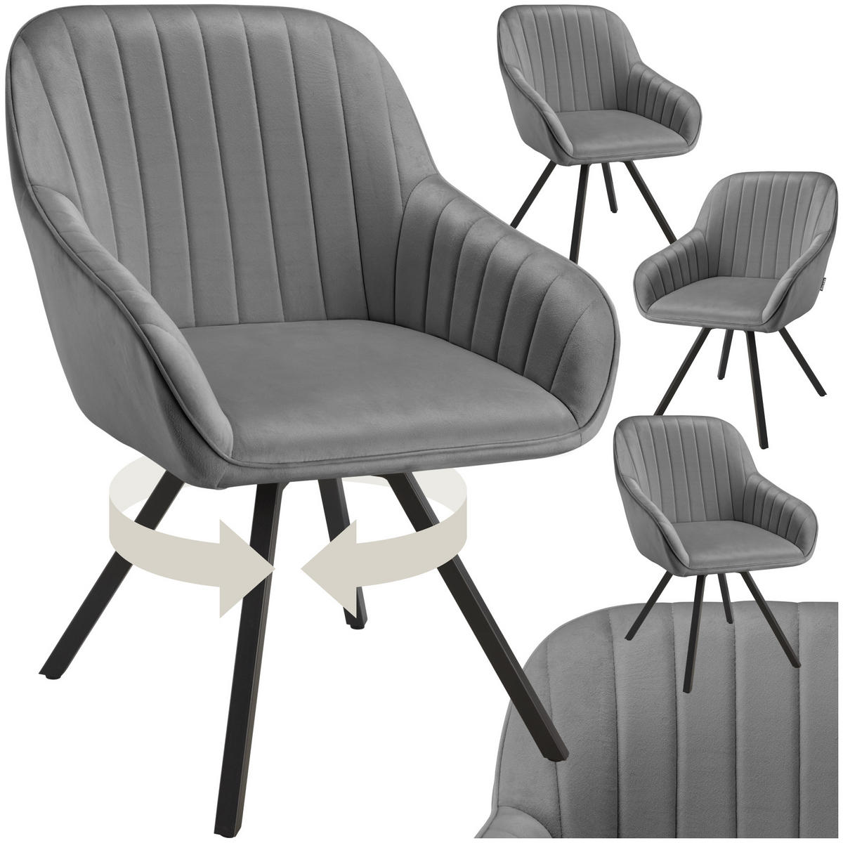 ARMLEHNSTUHL drehbarer 4er Set Snug 58 x 58 x 82 cm grau - Grau, Textil (58/82/58cm) - tectake