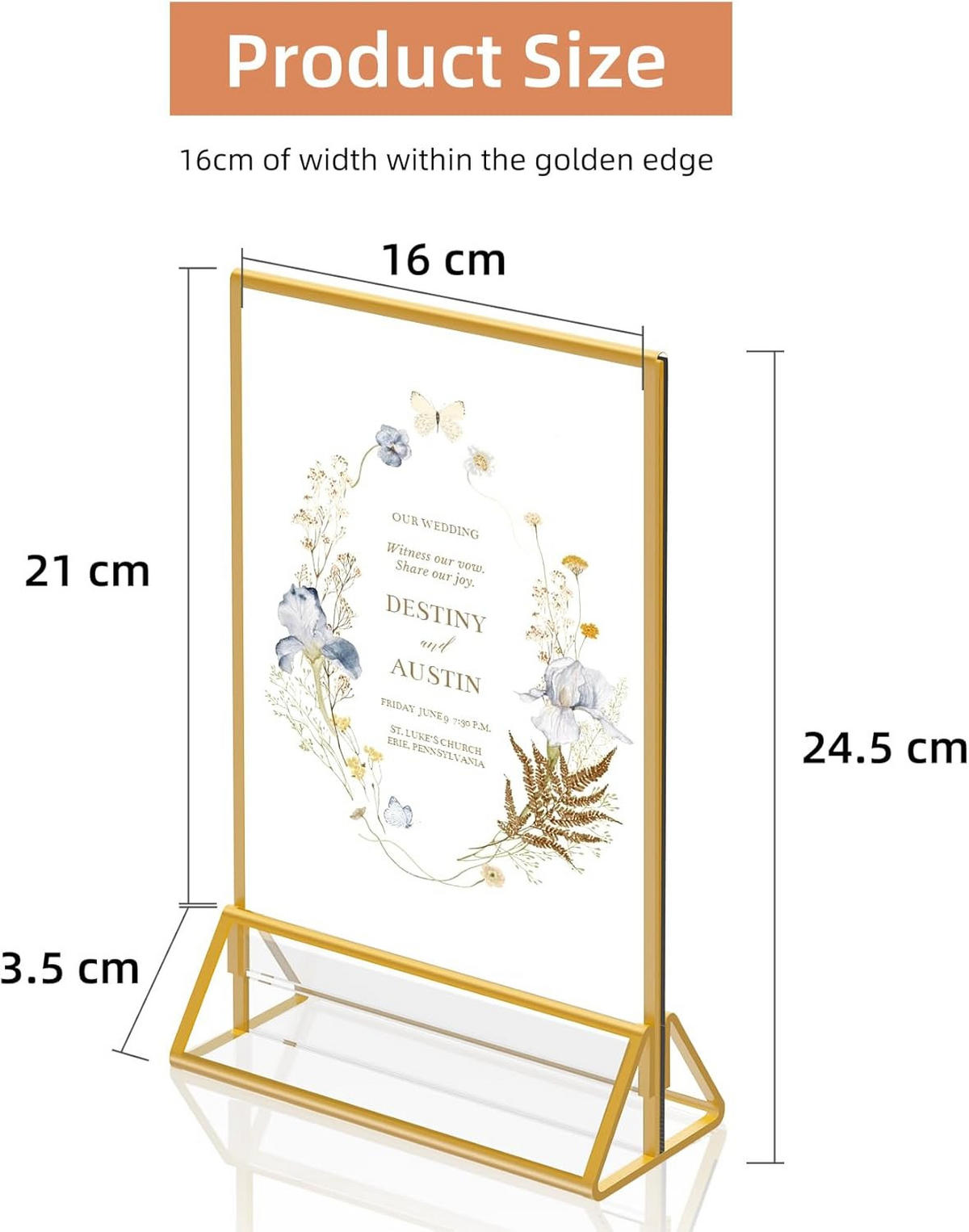 TISCHAUFSTELLER A5 Gold 6 Stück Acryl Kartenhalter Hochzeit Menühalter - Goldfarben, Textil (16/24.5/3.5cm)
